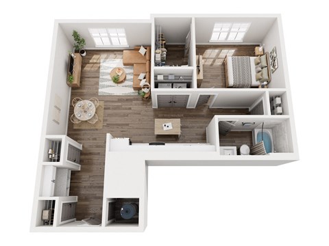 Floor plan for 1 bed, 1 bath, 846 sqft